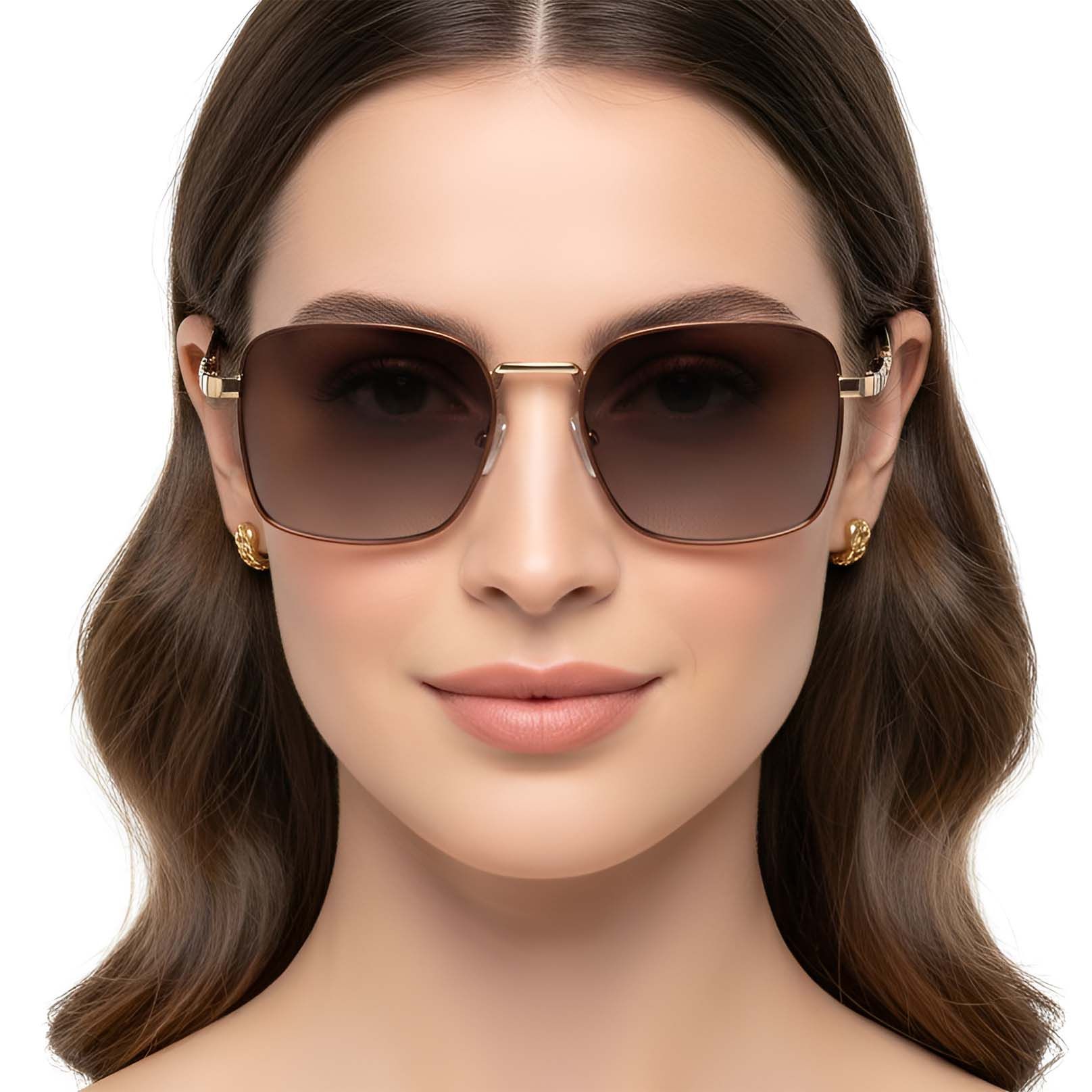 Rectangular Copper Metal Sunglasses #BS2503-0036