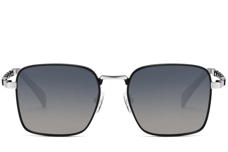 Rectangular Black Metal Sunglasses #BS2503-0037