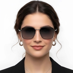 Rectangular Black Metal Sunglasses #BS2503-0037