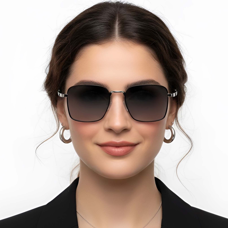 Rectangular Black Metal Sunglasses #BS2503-0037