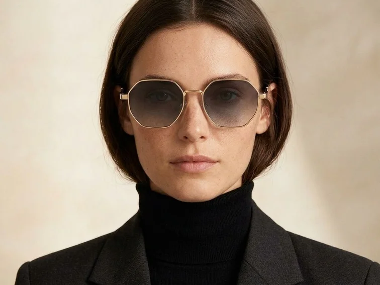Geometric Golden Metal Sunglasses #BS2503-0038