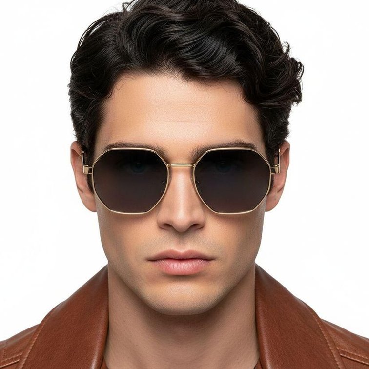 Geometric Golden Metal Sunglasses #BS2503-0038