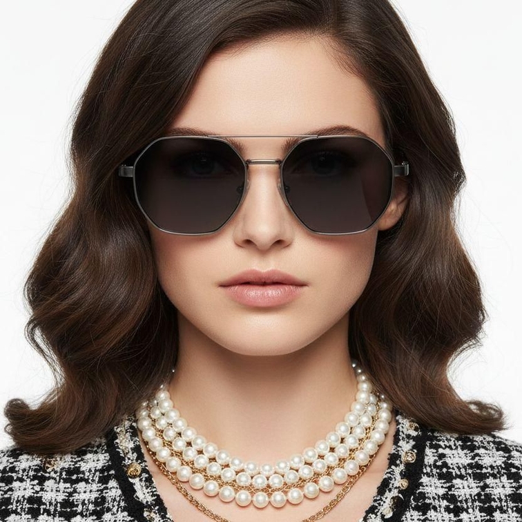 Gafas de sol geométricas de metal gris #BS2503-0040