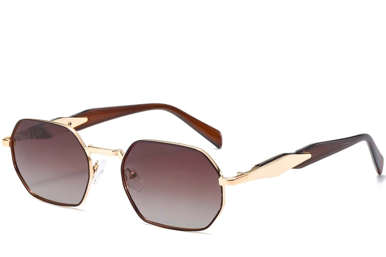 Geometric Brown Metal Sunglasses #BS2503-0045