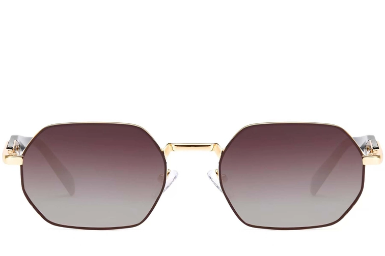 Geometric Brown Metal Sunglasses #BS2503-0045