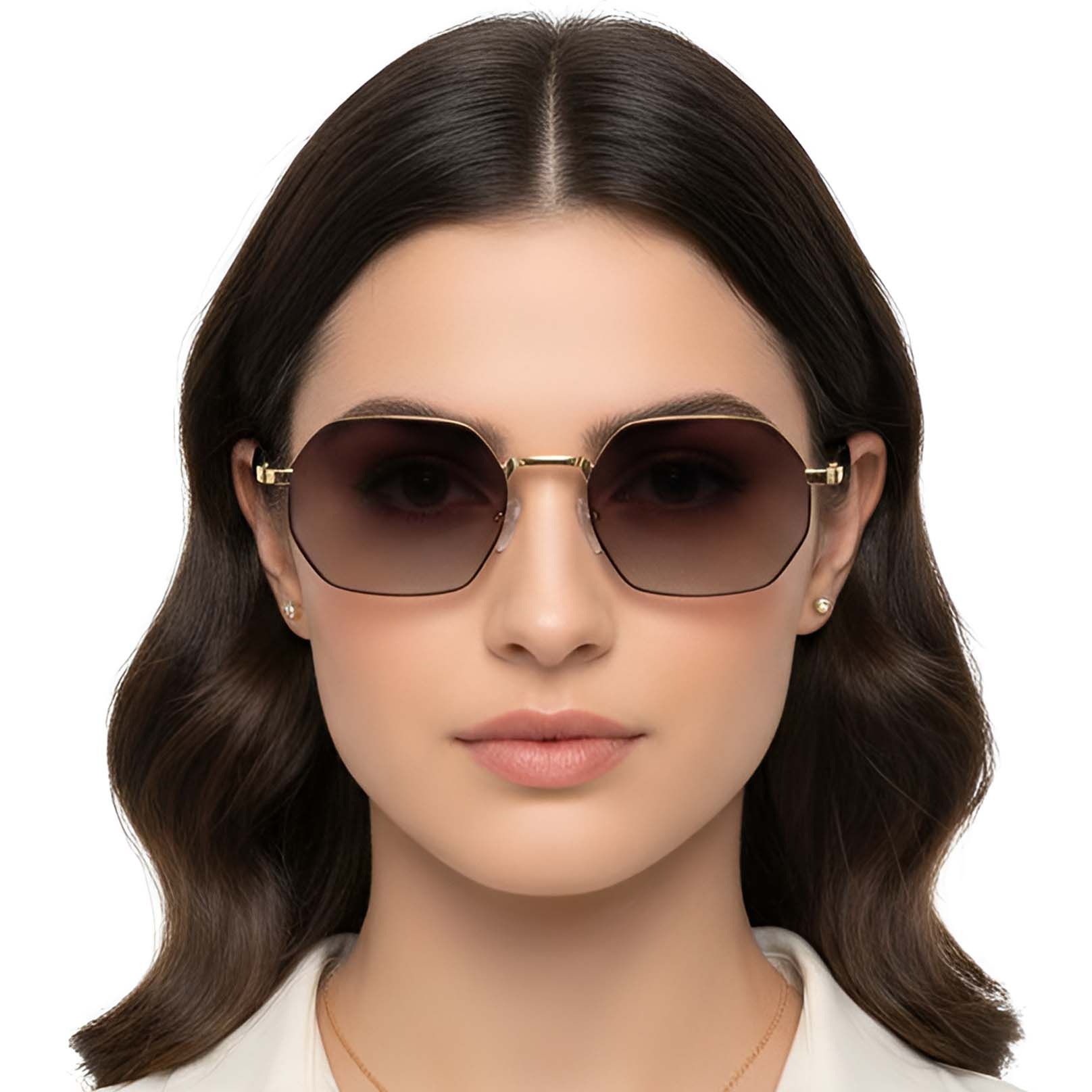 Geometric Brown Metal Sunglasses #BS2503-0045