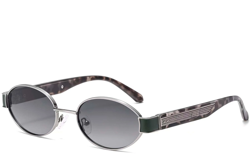 Oval Silver Metal Sunglasses #BS2503-0049