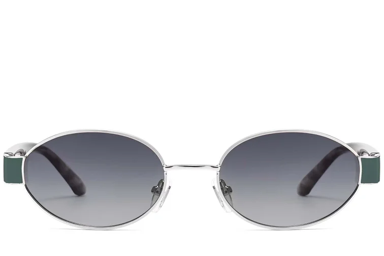 Oval Silver Metal Sunglasses #BS2503-0049
