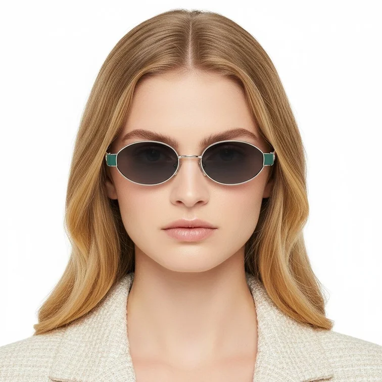 Oval Silver Metal Sunglasses #BS2503-0049