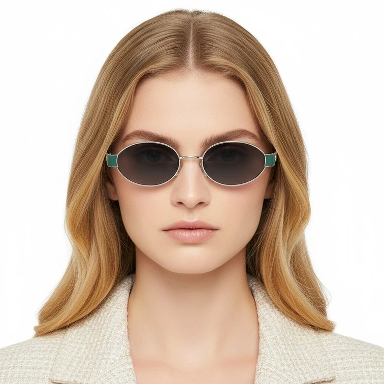 Gafas de sol ovaladas de metal plateado #BS2503-0049
