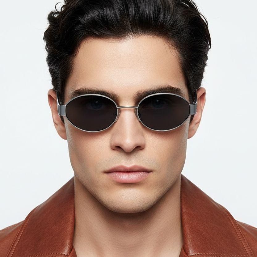 Oval Silver Metal Sunglasses #BS2503-0050