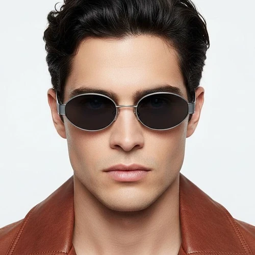 Oval Silver Metal Sunglasses #BS2503-0050