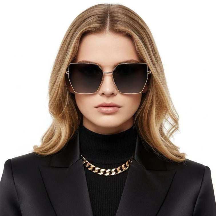 Geometric Golden Metal Sunglasses #BS2503-0052