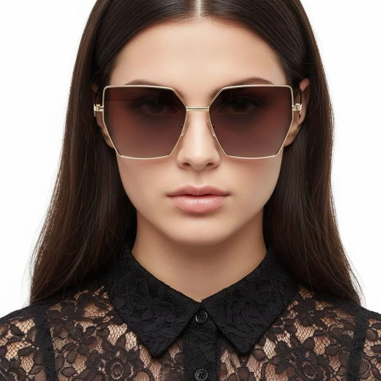 Lunettes de soleil géométriques en métal doré #BS2503-0053