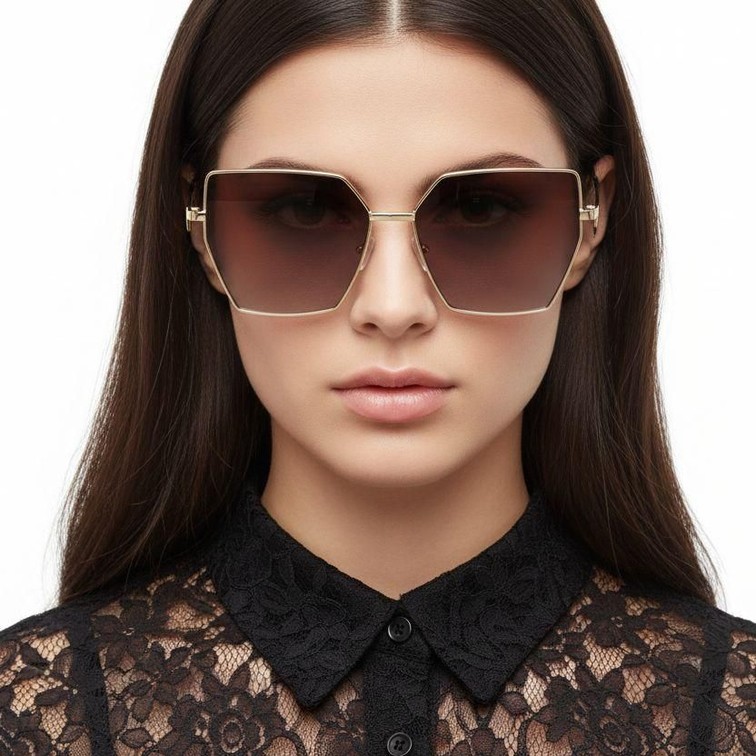 Geometric Golden Metal Sunglasses #BS2503-0053