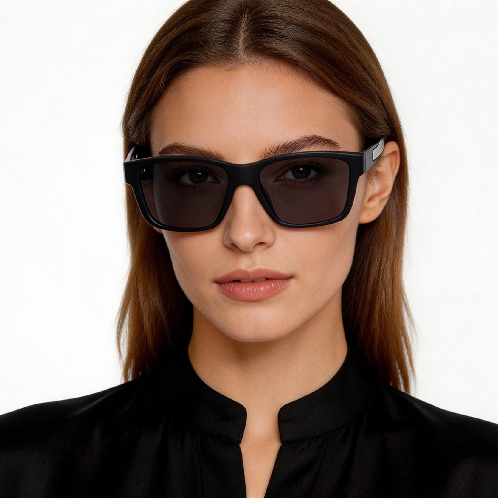 Rectangular Black Plastic Sunglasses #BS2503-0071