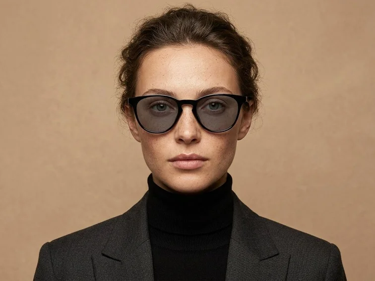 Lunettes de soleil ovales en plastique noir #BS2503-0100