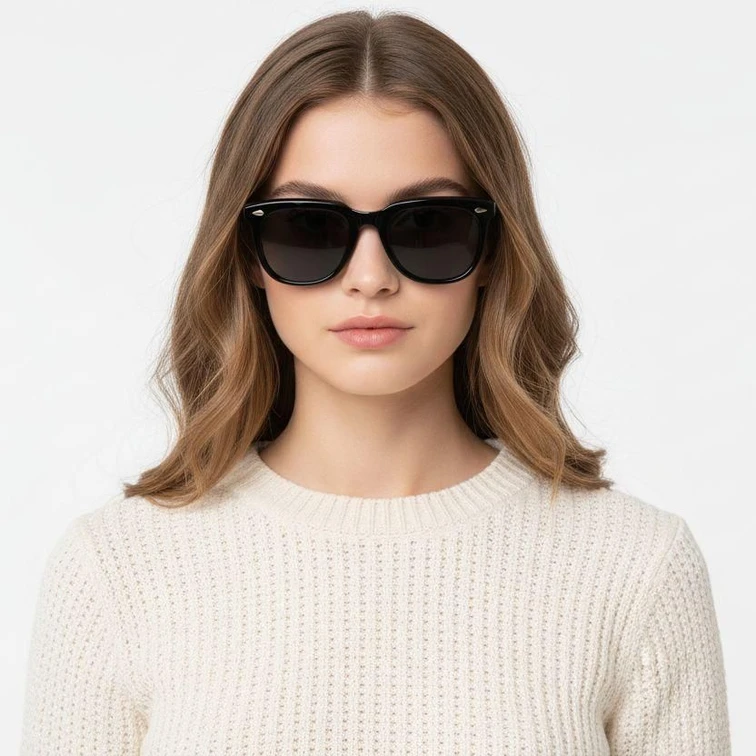 Lunettes de soleil rectangulaires en plastique noir #BS2503-0108