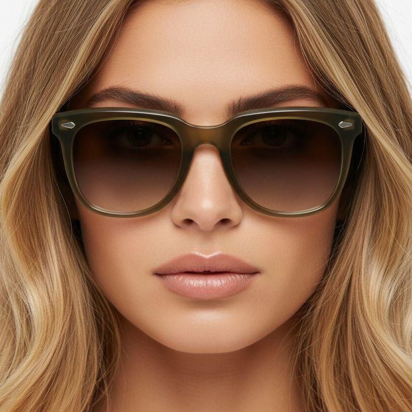 Rectangular Green Plastic Sunglasses #BS2503-0110