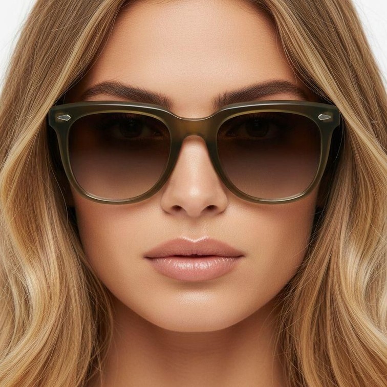 Rectangular Green Plastic Sunglasses #BS2503-0110