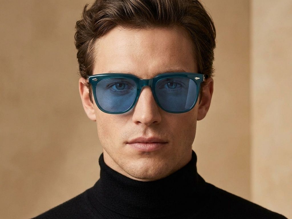 Gafas de sol rectangulares de plástico azul #BS2503-0111