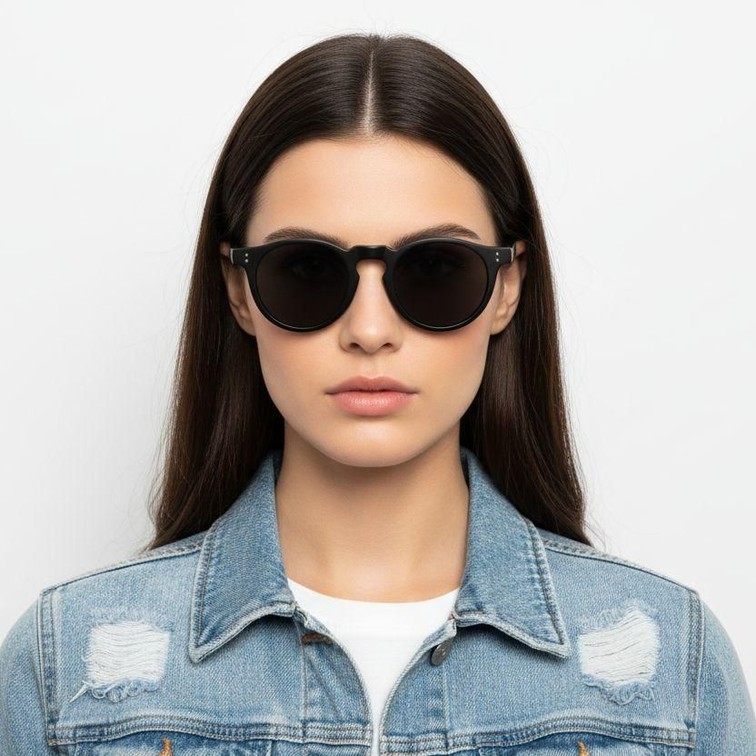 Lunettes de soleil ovales en plastique noir #BS2503-0114