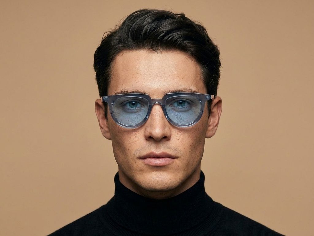 Lunettes de soleil ovales en plastique bleu #BS2503-0123