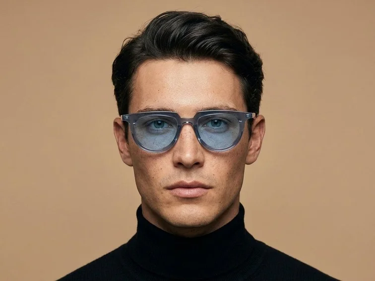 Lunettes de soleil ovales en plastique bleu #BS2503-0123