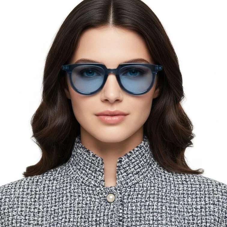 Lunettes de soleil ovales en plastique bleu #BS2503-0123