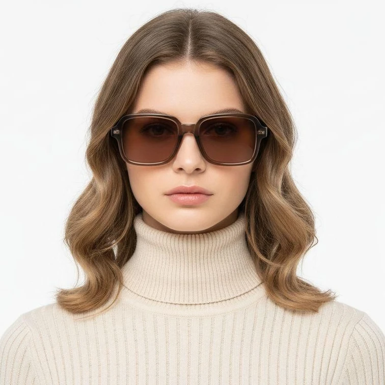 Rectangular Brown Plastic Sunglasses #BS2503-0125