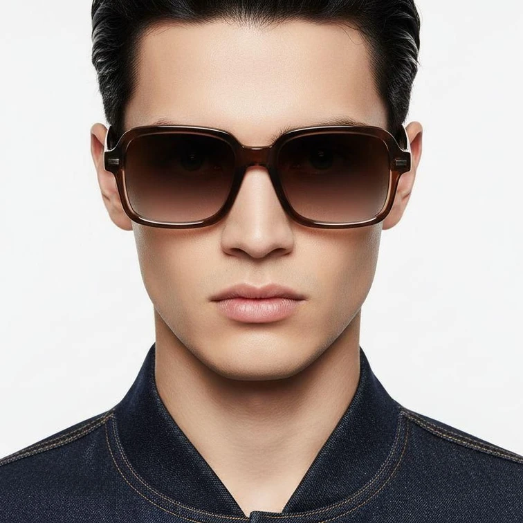 Rectangular Brown Plastic Sunglasses #BS2503-0126