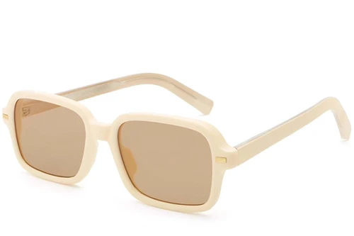 Rectangular Cream Plastic Sunglasses #BS2503-0129