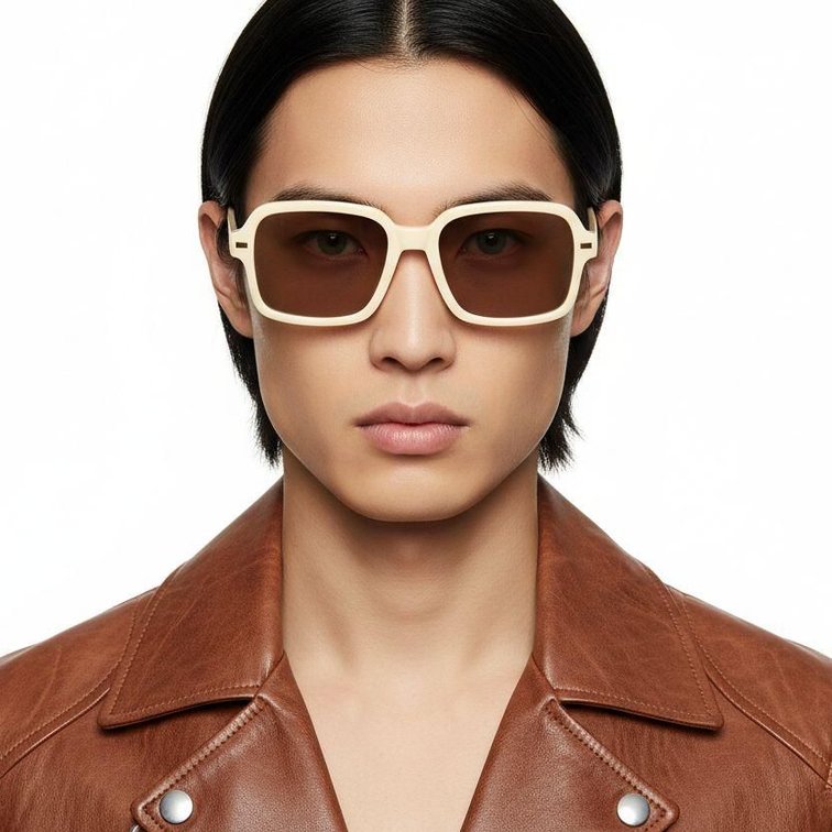 Rectangular Cream Plastic Sunglasses #BS2503-0129