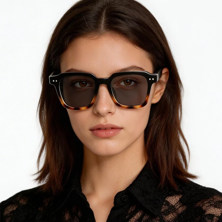 Lunettes de soleil rectangulaires en plastique écaille de tortue #BS2503-0161