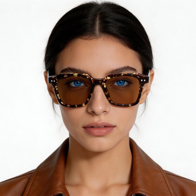 Lunettes de soleil rectangulaires en plastique écaille de tortue #BS2503-0165