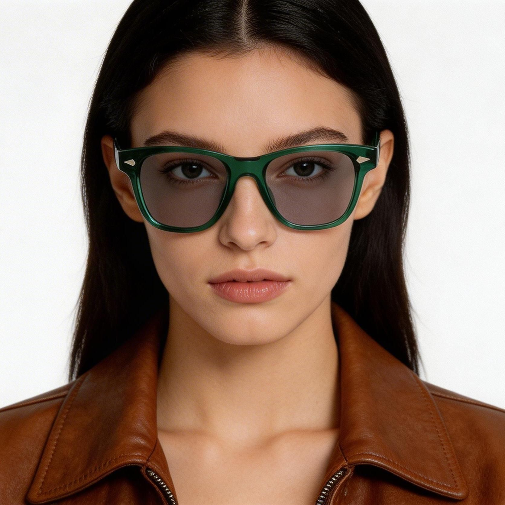 Rectangular Green Plastic Sunglasses #BS2503-0171