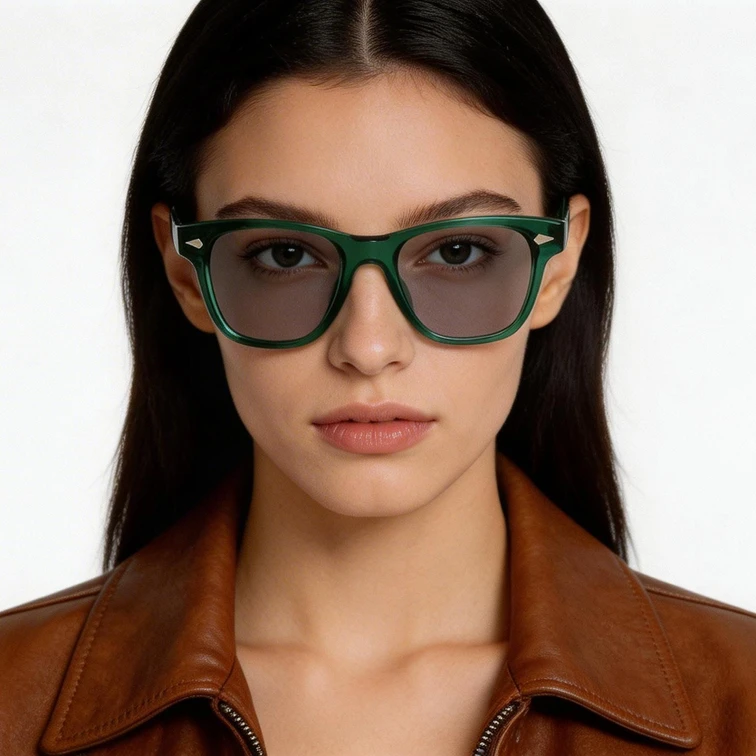 Rectangular Green Plastic Sunglasses #BS2503-0171