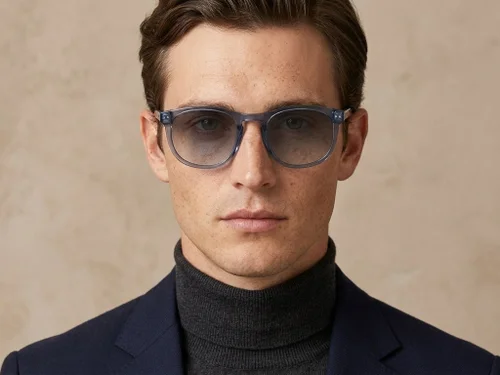 Lunettes de soleil ovales en plastique bleu #BS2503-0176