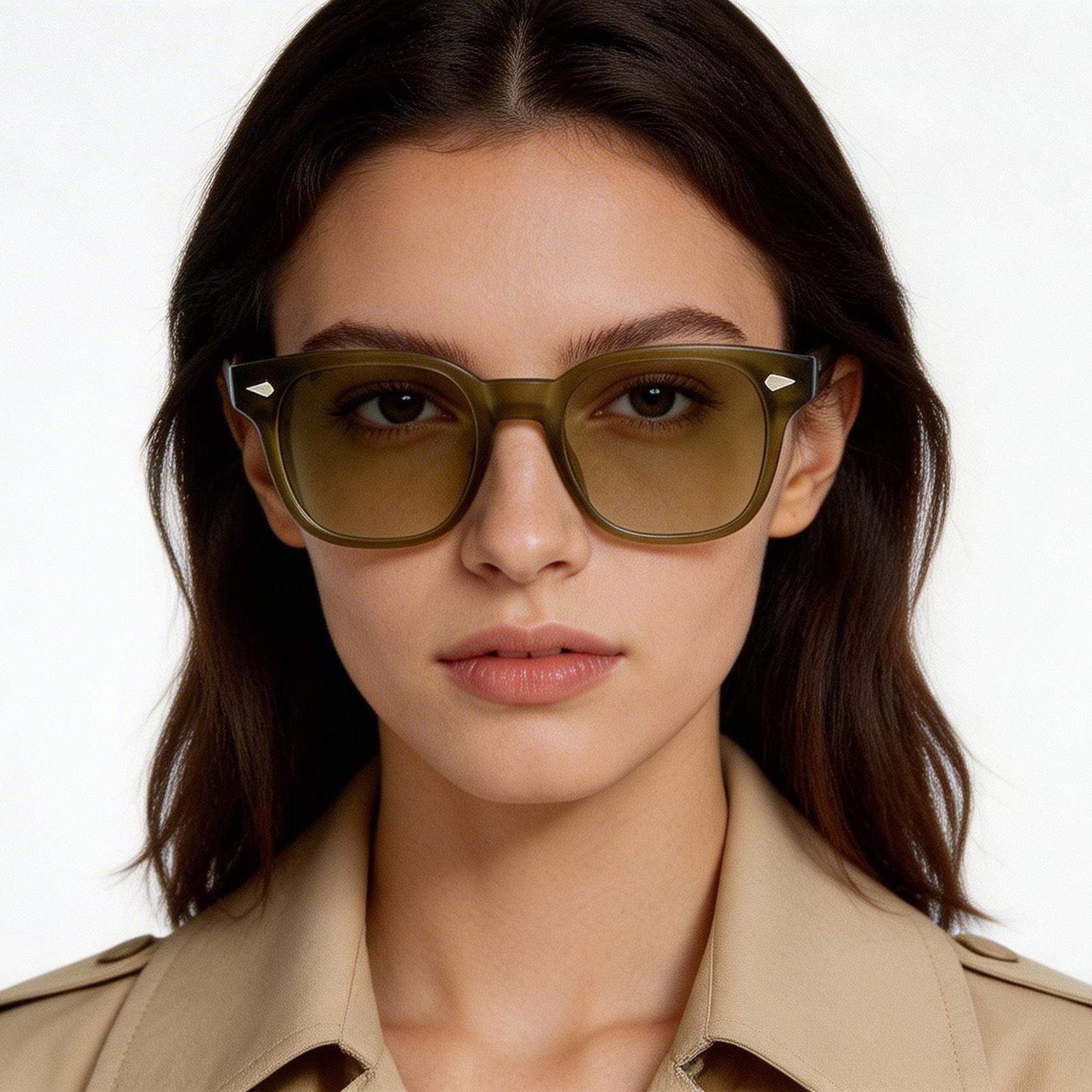 Rectangular Green Plastic Sunglasses #BS2503-0182