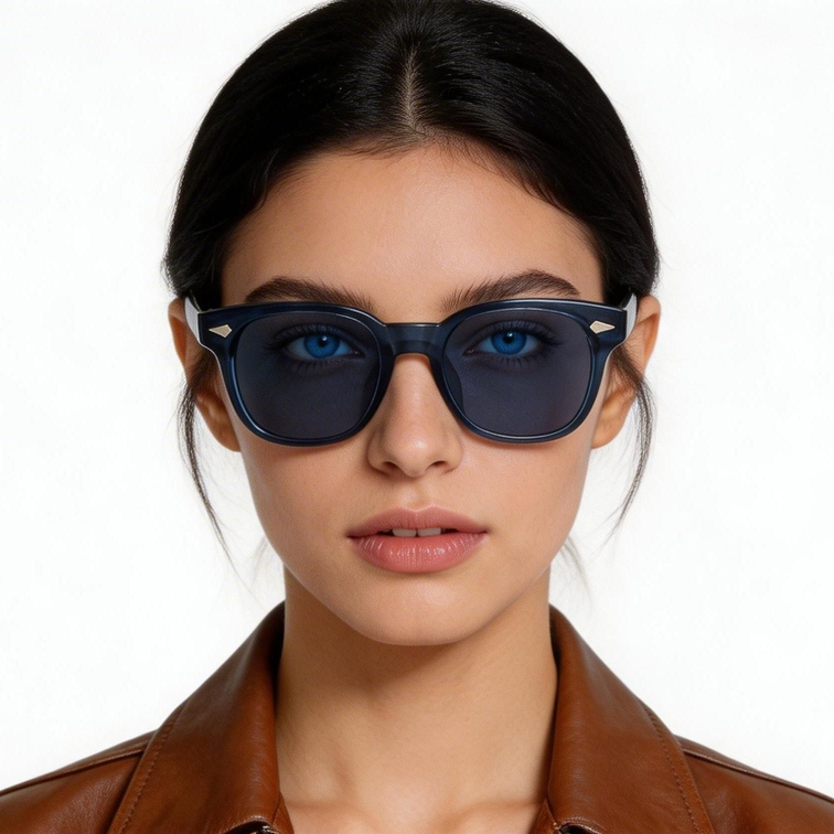 Gafas de sol rectangulares de plástico azul #BS2503-0183