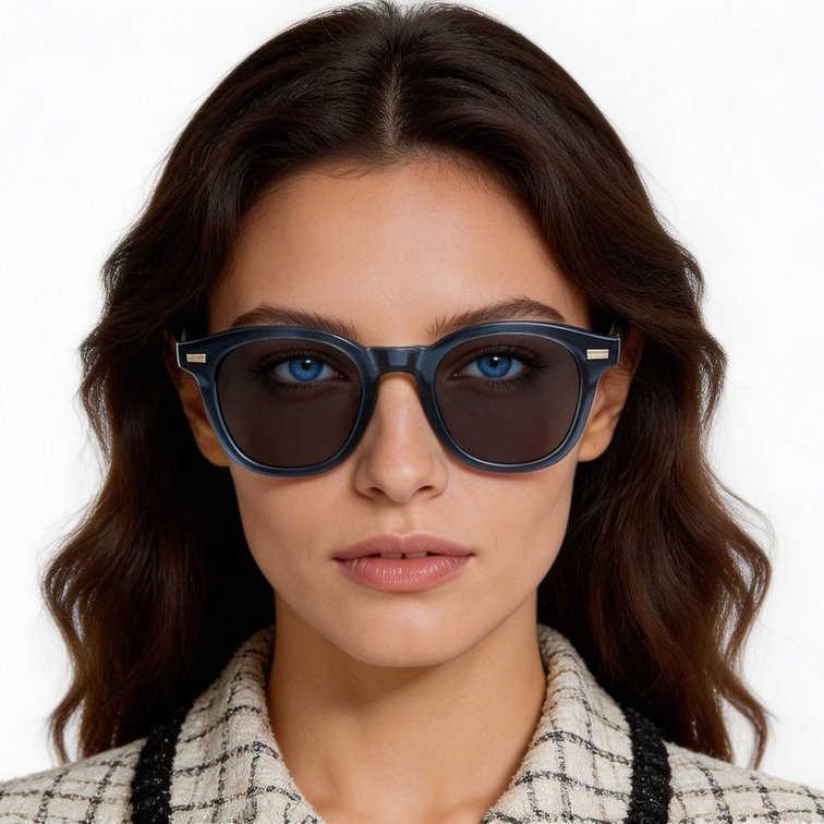 Lunettes de soleil ovales en plastique bleu #BS2503-0199