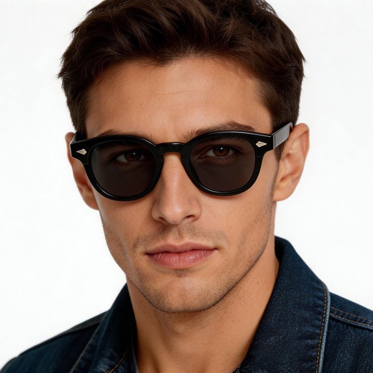 Gafas de sol ovaladas de plástico negro # BS2503-0202
