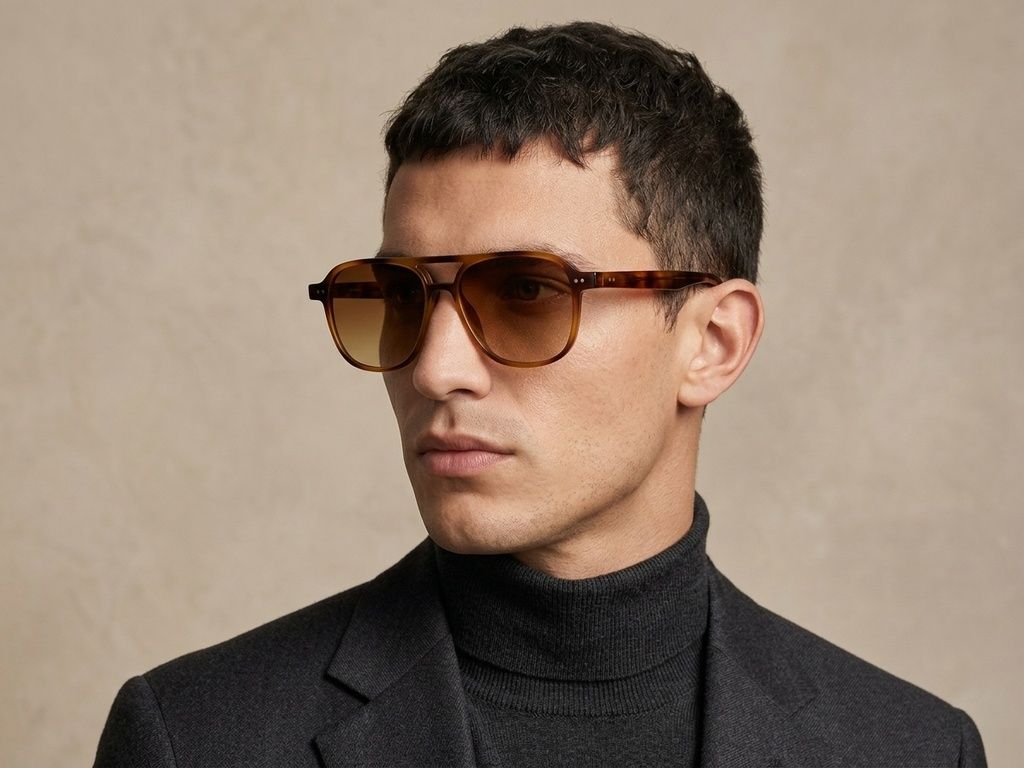 Gafas de sol de plástico estilo aviador con diseño de carey # BS2503-0208