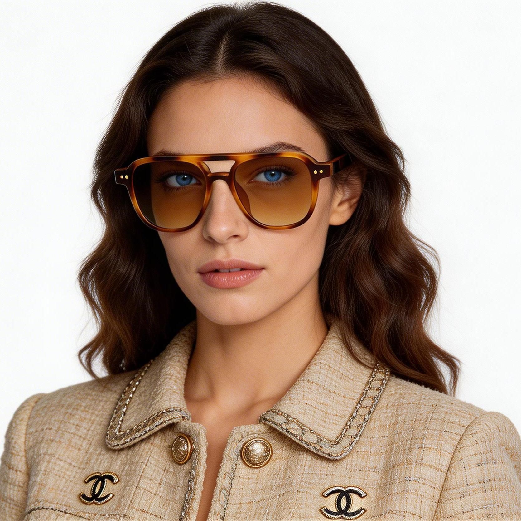 Gafas de sol de plástico estilo aviador con diseño de carey # BS2503-0208