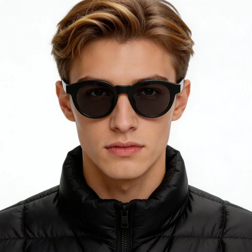 Lunettes de soleil ovales en plastique noir #BS2503-0220