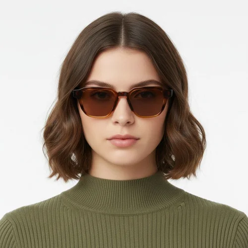 Lunettes de soleil rectangulaires en plastique écaille de tortue #BS2503-0226