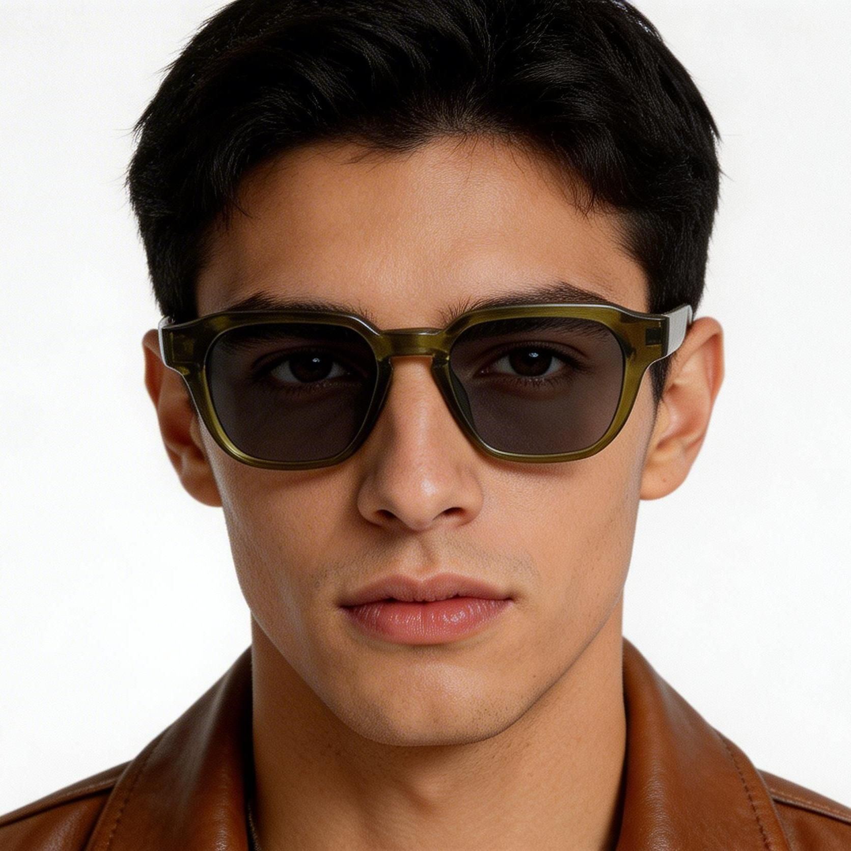 Gafas de sol rectangulares de plástico verde #BS2503-0230