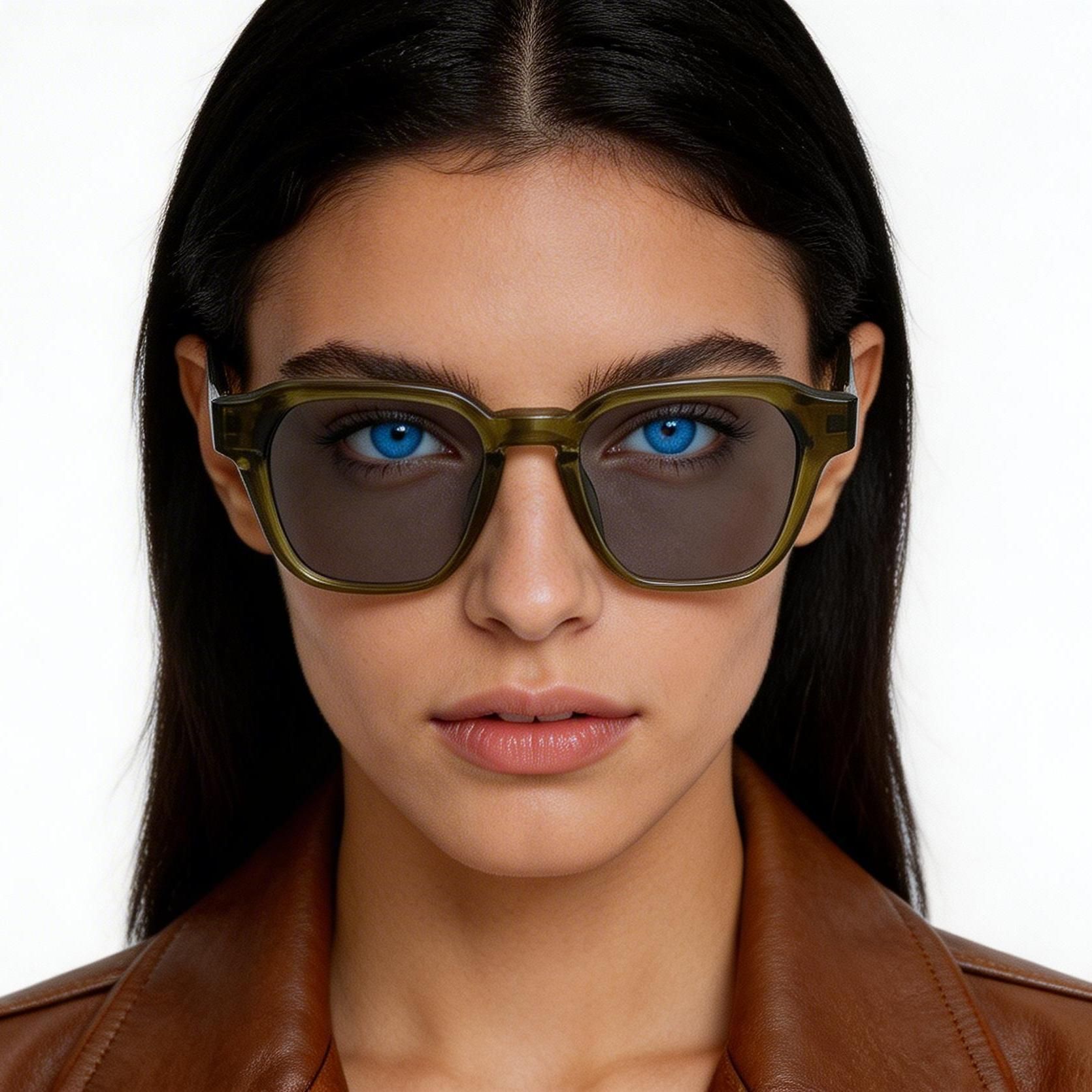 Rectangular Green Plastic Sunglasses #BS2503-0230