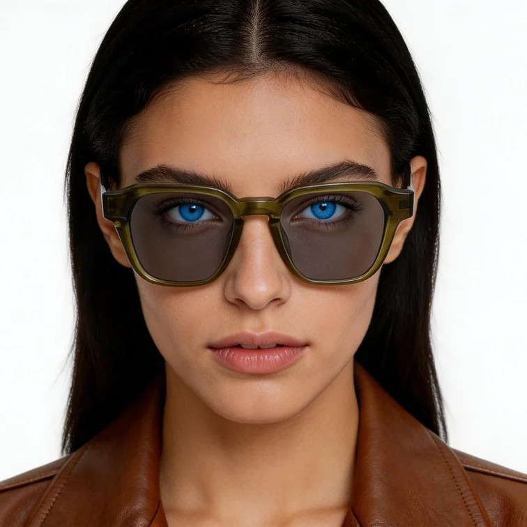 Rectangular Green Plastic Sunglasses #BS2503-0230