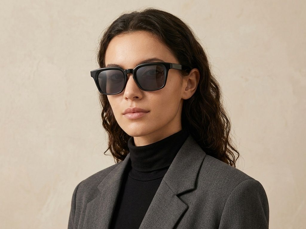 Lunettes de soleil rectangulaires en plastique noir #BS2503-0231